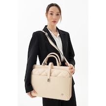 Morca Kadın Evrak Laptop Çantası Kapitone Ekru