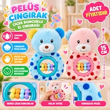 Pl50194 15cm Çiçek Boncuklu El Çıngırağı Peluş Çıngırak Mavi