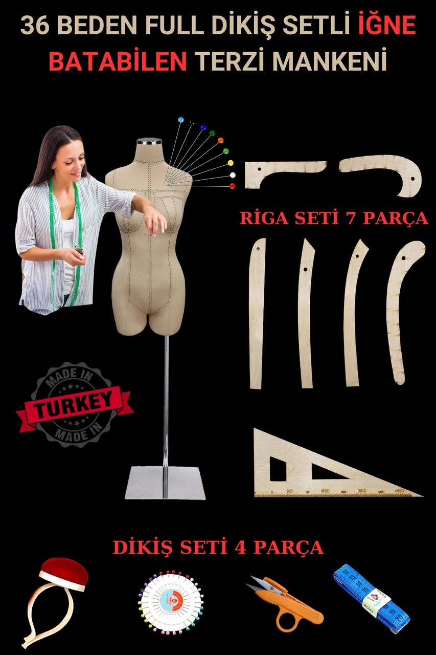 36 Beden Riga Ve Dikiş Setli Punto Dikişli İğne Batabilen Terzi Mankeni Prova Mankeni Metal 6931