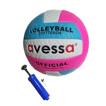 Avessa Vlm-700 Makina Dikişli Voleybol Topu No:5 + Top Pompası Açık Mavi - Pembe