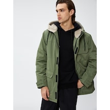Koton Fermuarlı Kapşonlu Parka Cepli Peluş Detaylı Yeşil 4wam00027hw Yeşil