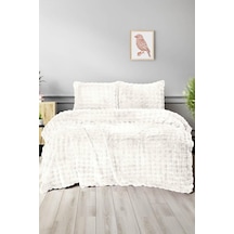 Merinos Diamond Buble Kürk Çift Kişilik Comforter Set Krem Krem
