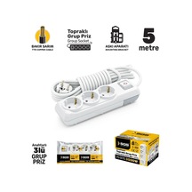 Sgs3481 Grup Priz Topraklı Anahtarlı Üçlü 5 Metre, Üçyol, Uzatma Kablosu