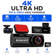 Hpytech 4k Ultra Hd Mini Araç Kamerası Ön Ve Arka Çift Kameralı Wifi Gps Destekli Gece Görüşlü 64gb Hafıza Kartlı G-sensörlü Araç İçi Kamera