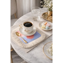 Pastel Gün Batımı Saçaklı Sunum Peçetesi - Yumuşak Bulutlu Bohem Lila Somon Bardak Altlığı Mendil