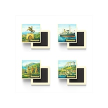 Samsun - 4'lü Memleket Seti - Baskılı Buzdolap Magneti Kare - 9x9 Cm - 4 Adet
