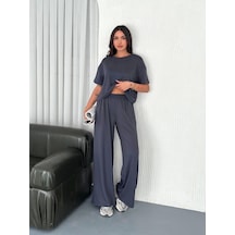 Tam12den Osy Modal Yumuşak Dokulu Kumaş Bisiklet Yaka T-shirt Bol Paça Pantalon İkili Takım -antrasit Antrasit