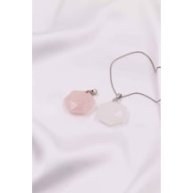 Pembe Kuvars-kristal Kuvars Taşı Doğal Taş Kolye Altıgen Yıldız-ay Şeklinde 2'li Set Çok Renkli