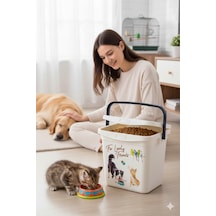 Evcil Hayvan Mama Kovası 6 Litre - Kapaklı Ve Kulplu Kedi Köpek Mama Saklama Kabı
