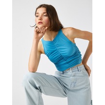 Koton Büzgülü Crop Üst Bisiklet Yaka Mavi 2sal30181ık 2SAL30181IK631