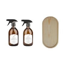 Group - Ahşap Standlı 2'li Cam Mutfak Temizyeci Ve Banyo Temizleyici Deterjan Şişesi - 500ml 1000'li Set