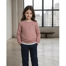 Alfa Kız Çocuk Pudra Renkli Kol Taslı Sweatshirt