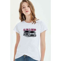 Evo Vs Subaru Baskılı Beyaz Kadın Tshirt