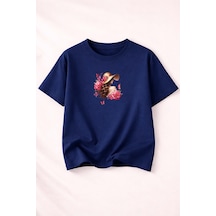Herkesemoda Güllü Kadın Temalı Baskılı Kadın Bisiklet Yaka Pamuklu T-shirt Lacivert