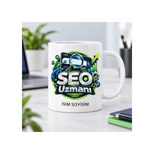 Seo Uzmanı Kupa Bardak Büyüteç Arama Ekranı Ve Grafik Desenli Beyaz Beyaz