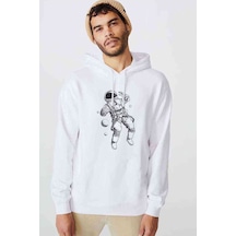 Astronot Uzay Gezintisi Baskılı Beyaz Erkek Örme Sweatshirt (531045066)