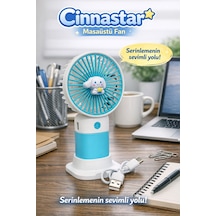 Jasper Turkuaz-beyaz Cinnamoroll Figürlü Taşınabilir Standlı Serinletici Fan 3 Hız Ayarlı , Typ-c Şarjlı Fan Masaüstü Fa
