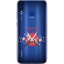 Honor 8c Sakura Dagger Tasarımlı Süper Şeffaf Telefon Kılıfı Çok Renkli