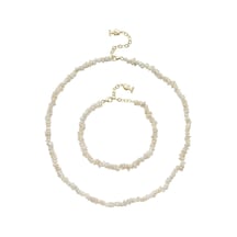 5,5 Mm Bahreyn İnci Kolye Bileklik İkili Set 45 Cm / Sarı Gümüş