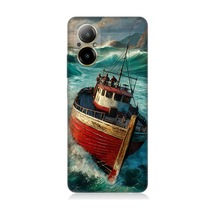 Realme 12 Lite Uyumlu Fırtınada Kırmızı Gemi Desenli Silikon Kılıf Çok Renkli