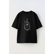 Thewert Unisex Hand Eyes Tasarım Baskılı Pamuk Sıyah Oversize T-shirt Siyah
