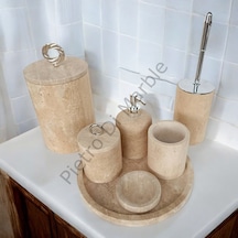 Sarı Traverten Klasik Model 7 Parça Gümüş Renk Halka Aksesuarlı Banyo Seti Sarı Traverten