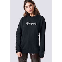 Logo Baskılı Siyah Kadın Sweatshirt