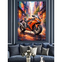 Ahşap Tablo Turuncu Modern Spor Motosiklet Görseli