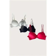Ang Butik Beyaz-siyah-kırmızı 3'lü Mikro Kumaş İçi Boş Balenli Günlük Desteksiz Sütyen Çok Renkli