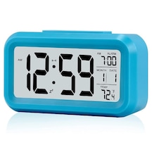 Mavi Dijital Masa Saati - Alarm Termometreli Işık Sensörlü + Pil