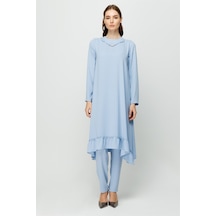 Eteği Büzgü Detaylı Tunik Pantolon Takım Mavi-mavi Mavi Eteği Büzgü Detaylı Tunik Pantolon Takım Mavi-mavi Mavi