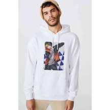 Anime Naruto Uzumaki Os Baskılı Beyaz Erkek Örme Kapşonlu Sweat