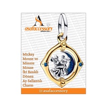 Minnie Ve Mickey İki Renkli Yuvarlak Charm Asafaccessory Sarı