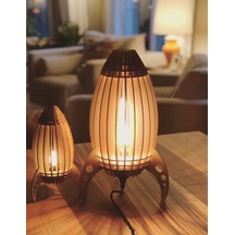 Çocuk Genç Odası için Doğal Ahşap Mdf Lazer Kesim Roket Abajur  - Kahverengi