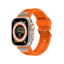 Apple Watch Ultra 49mm Krd-117 Hava Alabilen Delikli Metal Desenli Silikon Kordon-tit Uyumlu