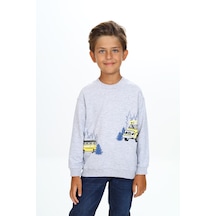 Toontoy Kids Toontoy Erkek Çocuk Relax Fit Bisiklet Yaka Hafif Düşük Omuz Baskılı Sweatshirt - Tk24556 Gri