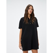 Koton Polo Yaka Elbise Mini Kısa Kollu Düğmeli Siyah 4sak80094ek Siyah