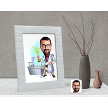 Kişiye Özel Erkek Kimya Öğretmeni Karikatürlü Dekoratif Çerçeve-2