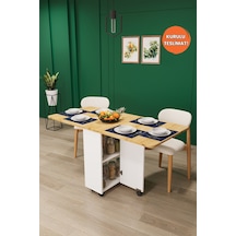 Asra Trend KM-13 %100 MDF 155x70 cm Katlanır Akıllı Mutfak Masası Tekerlekli Servis Masası Beyaz Safir Meşe
