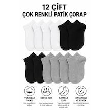 Trebears 12 Li Paket Unisex Patik Çorap Seti Pamuklu Bilek Boy Patik Çorap, Nefes Alabilir Çok Renkli Siyah, Beyaz, Gri Kısa Çorap