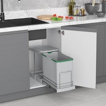 S-2571-g Gri Teleskopik Raylı Plastik Gövde Çöp Kovası 24 Lt. Gri