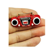 Retro Kırmızı Boombox Radyo Tasarım Broş Vintage Müzik Severler İçin Şık Aksesuar Kırmızı