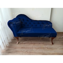 Ters Kol Dekoratif Bihter Koltuk Josefin Puf 110 Cm Ceviz Ayak Lacivert