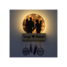 Işıklı Pleksi Dolunay Kişiselleştirilebilir Dekoratif Biblo Family 4 Kişilik Aile Anahtar Askılığı Sarı - 740034972