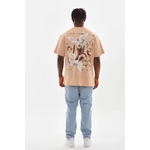 Modi Green Soft Dokulu Unisex Salaş Stil Bej Tonlu Oversize Bisiklet Yaka Ti