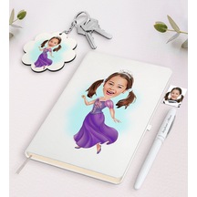 Kişiye Özel Kız Çocuk Prenses Karikatürlü Beyaz Defter Kalem Ve A N11.12836