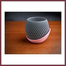 Storeşahin 3d Baskı Küre Saksı - Kafes Dokulu İki Parçalı Dekoratif Saksı - Gri-pembe Shn0720