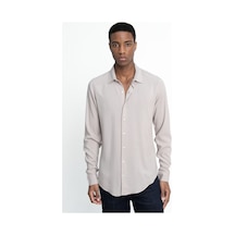 Tudors Slim Fit Dar Kesim Uzun Kol Dökümlü Viskon Şık Erkek Taş Gömlek-26928-taş Rengi Taş