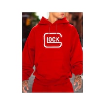 Medinenur Lock Baskılı Kapüşonlu Cepli Sweatshirt Kırmızı