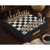 Kişiye Özel Osmanlı Bizans Temalı Lüks Metal Satranç Takımı 20cm Sandıklı Mermer Desenli Premium Set